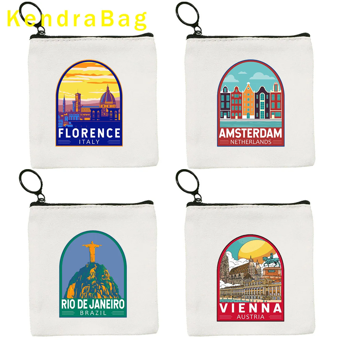 Budapest Florence Amsterdam Bangkok Denver Dubrovnik Spain Japan Seoul Brazil France Gift Coin Purse Key Canvas Bag Wallet Pouch