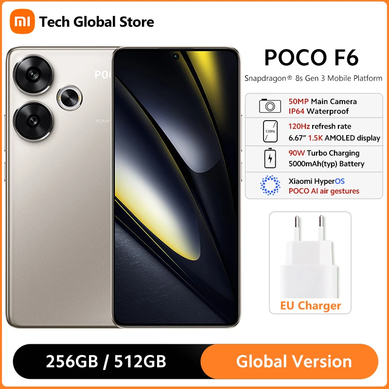 Global Version POCO F6 5G Smartphone Snapdragon 8s Gen 3 6.67