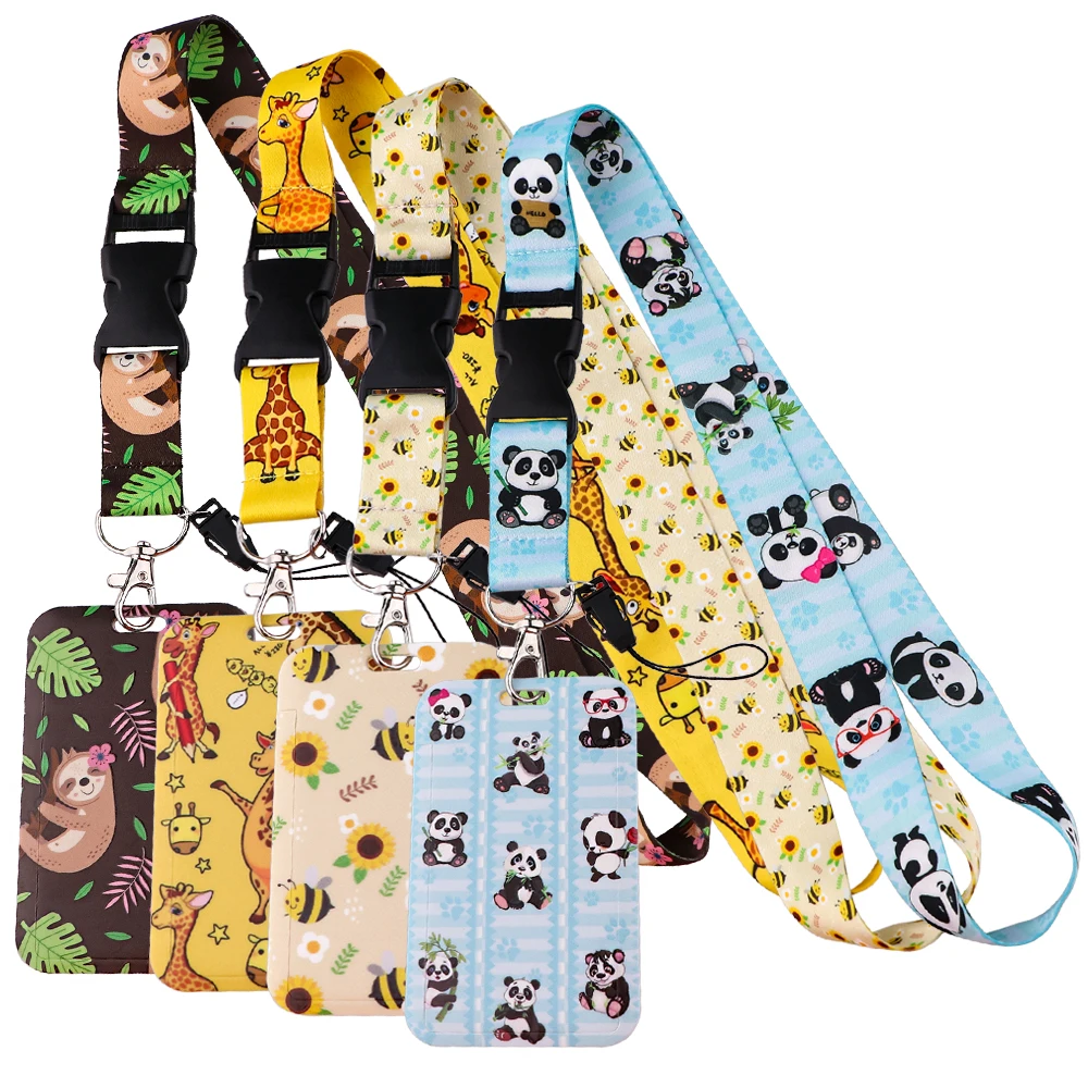 BO570 Cartoon Panda Animal Neck Strap Keychain Badge Holder ID Card Pass Hang Rope Lariat Lanyard for Key Rings Accessories