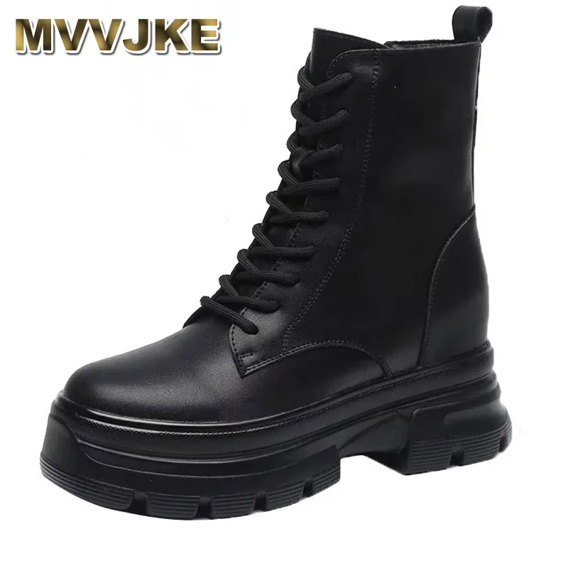 

2025 Size 34-40 Women Ankle Boots Real Leather Height Increasing Platform Shoes Woman Winter Ins Fashion Platform Boot