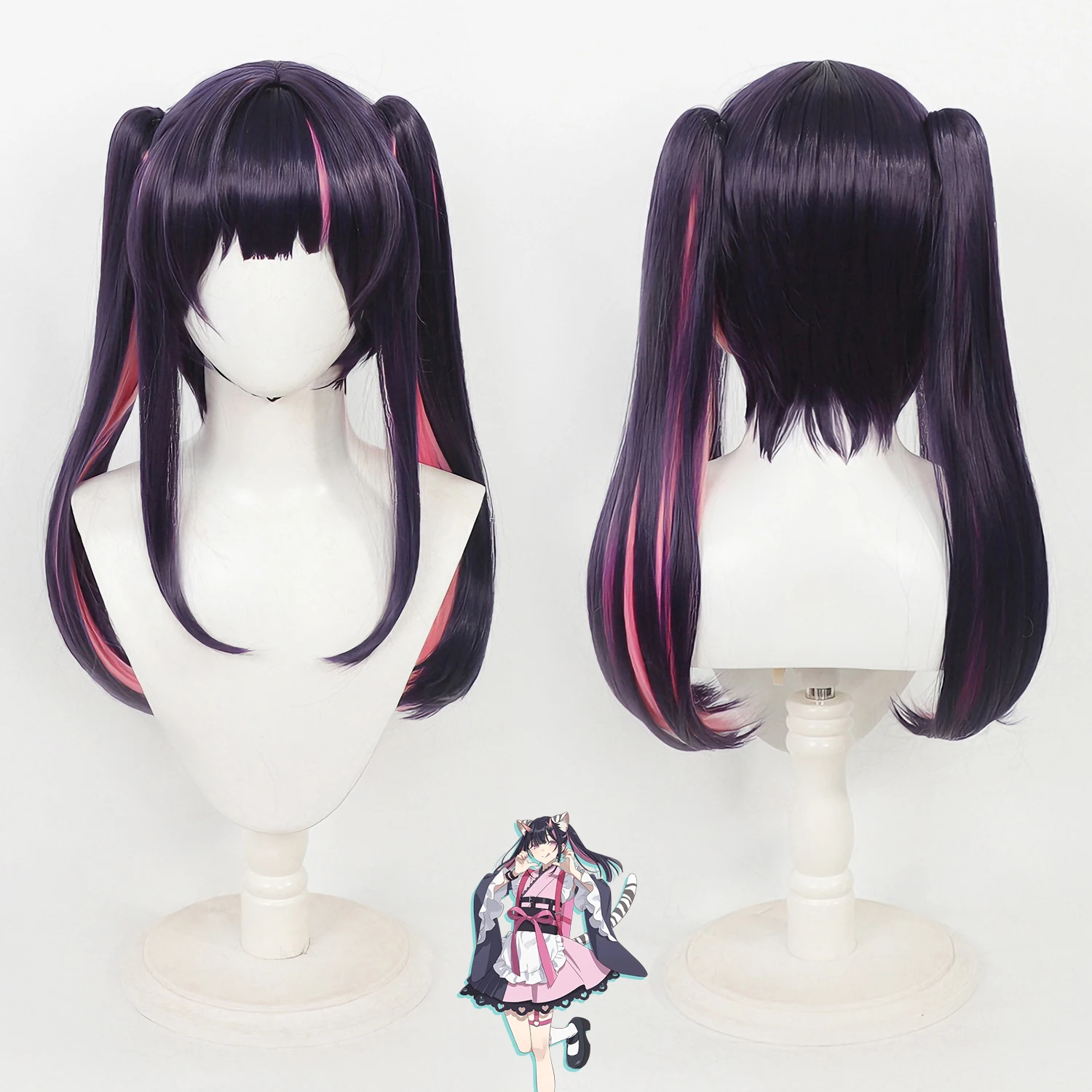 Cosmic Princess Kag Komazawa Noi Anime Cos Wig Dark Purple Pink Streaks Detachable Twin Tails Skin Top Synthetic Heat Resistant