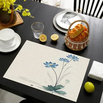 Blue Floral Linen Placemats 2