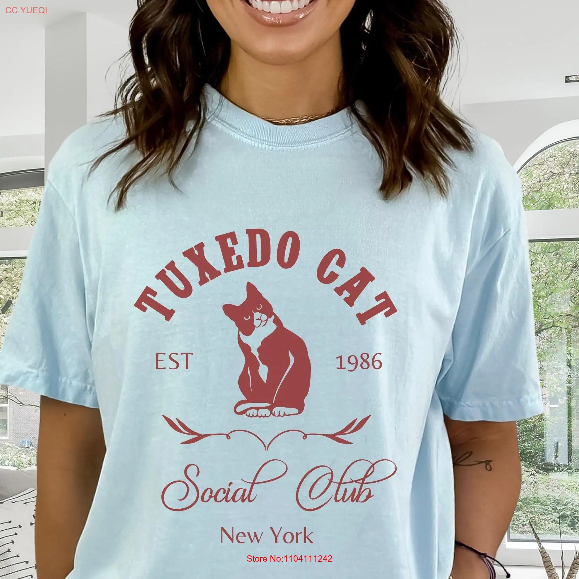 Personalized Tuxedo Cat Social Club T Shirt Black and white s Mom Mama long or short sleeves