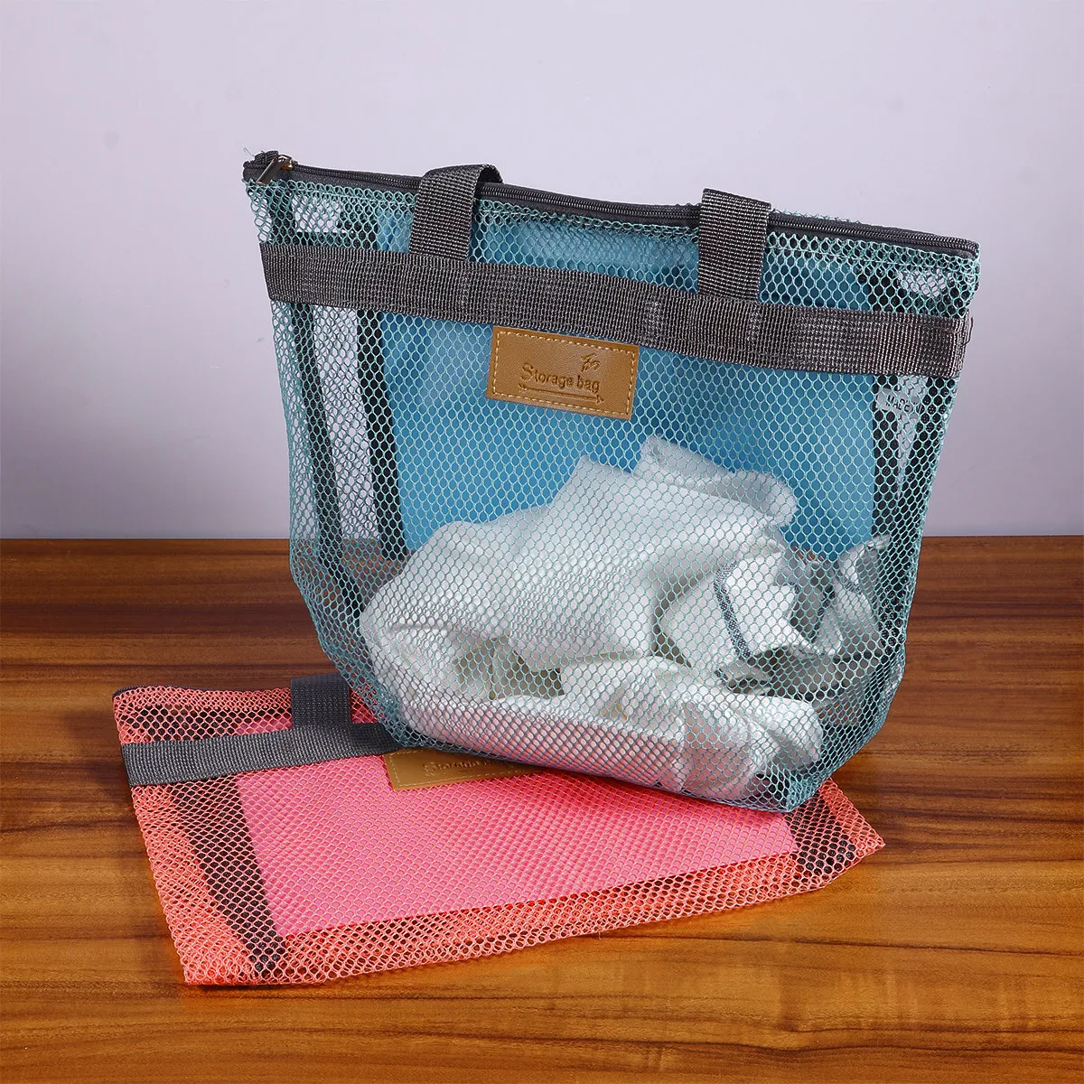 Beach Mesh Bags 2 Pack Large Thick Fabric Washable Storage Totes for Pool Boat Sand Shell Collection