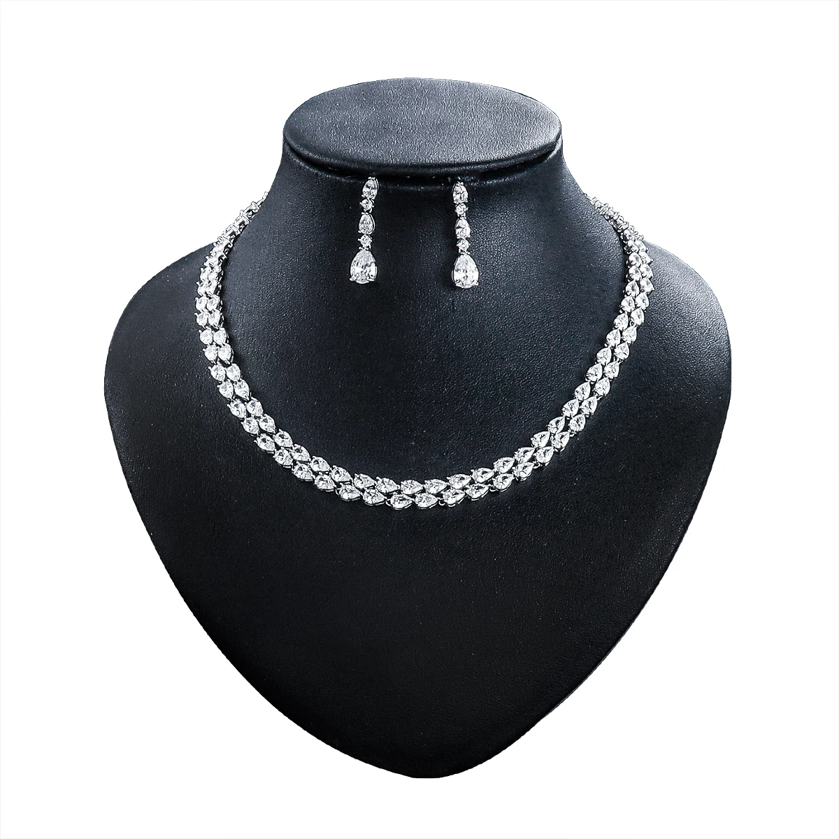 WEIMANJINGDIAN Brand New Arrival Brilliant Teardrop Cubic Zirconia CZ Tennis Necklace and Earring Wedding Prom Jewelry Set