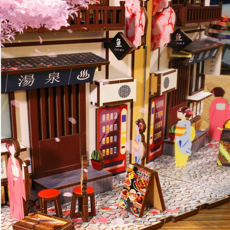 OUZEYZ Cherry Blossom Book Nook DIY، مدينة خشبية مصغرة ثلاثية الأبعاد، نموذج على الطراز الياباني للمراهقين #5