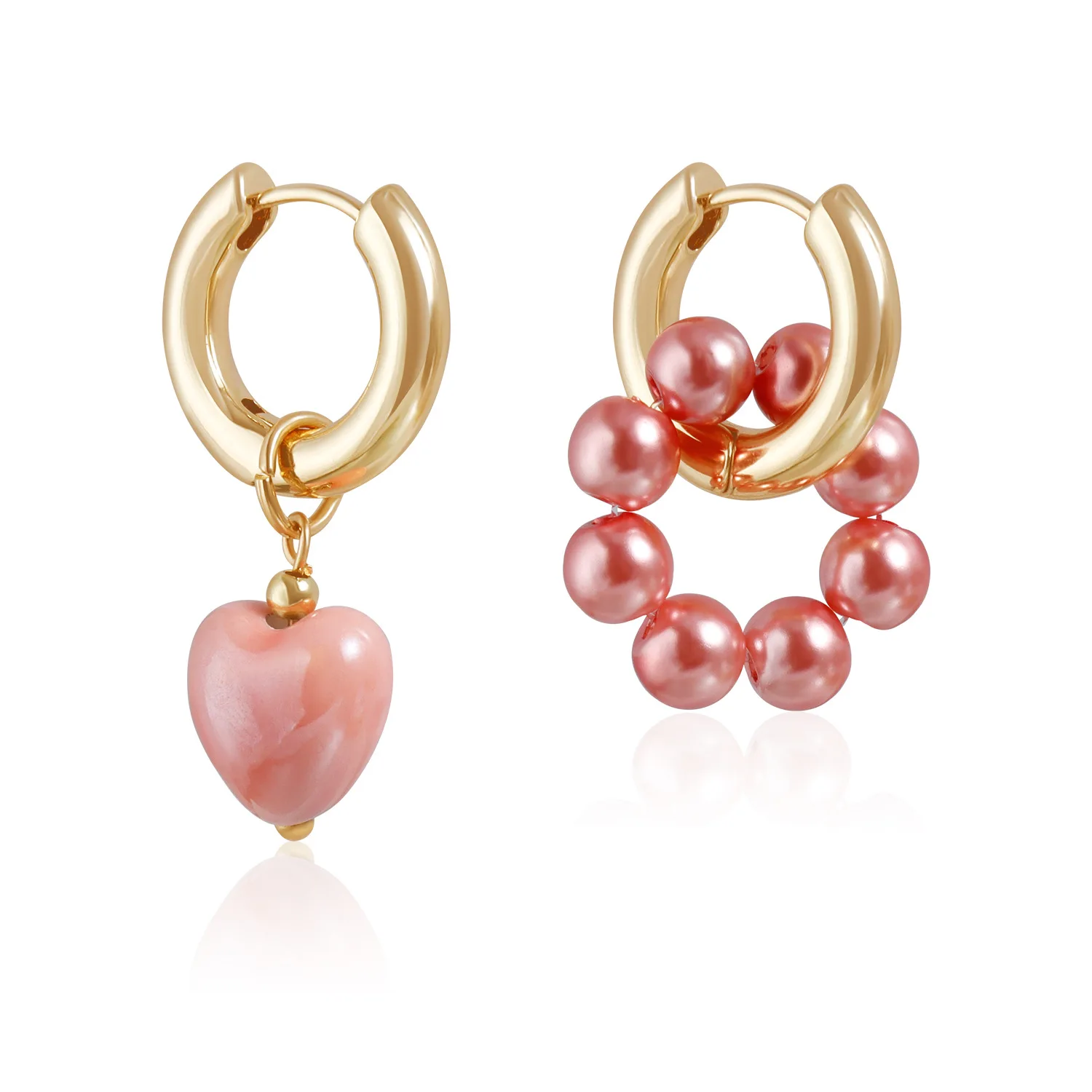Retro Creativity Irregular Pink Ceramic Love Heart Pendant Earrings for Women Geometric Asymmetric Eaarings Party Jewerly Gift
