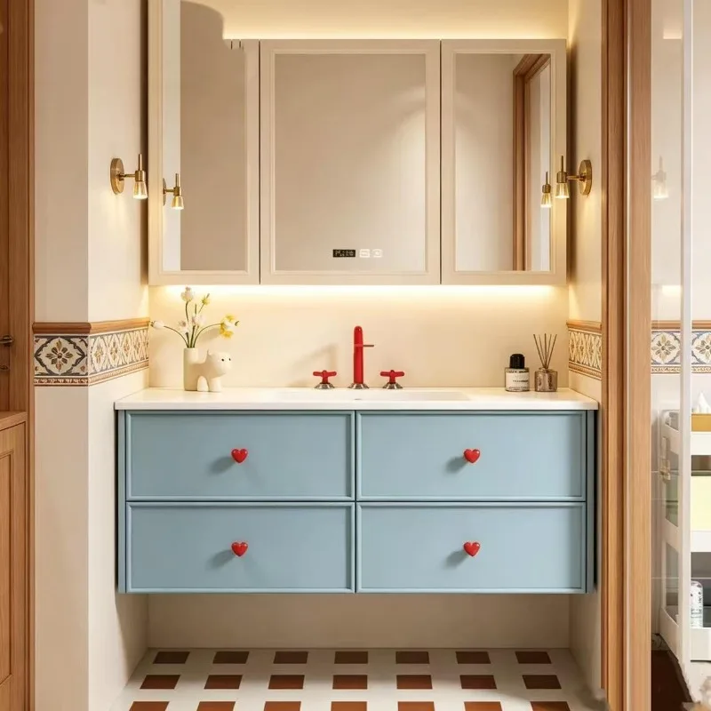 New dopamine bathroom cabinet combo, custom blue washbasin for bathrooms