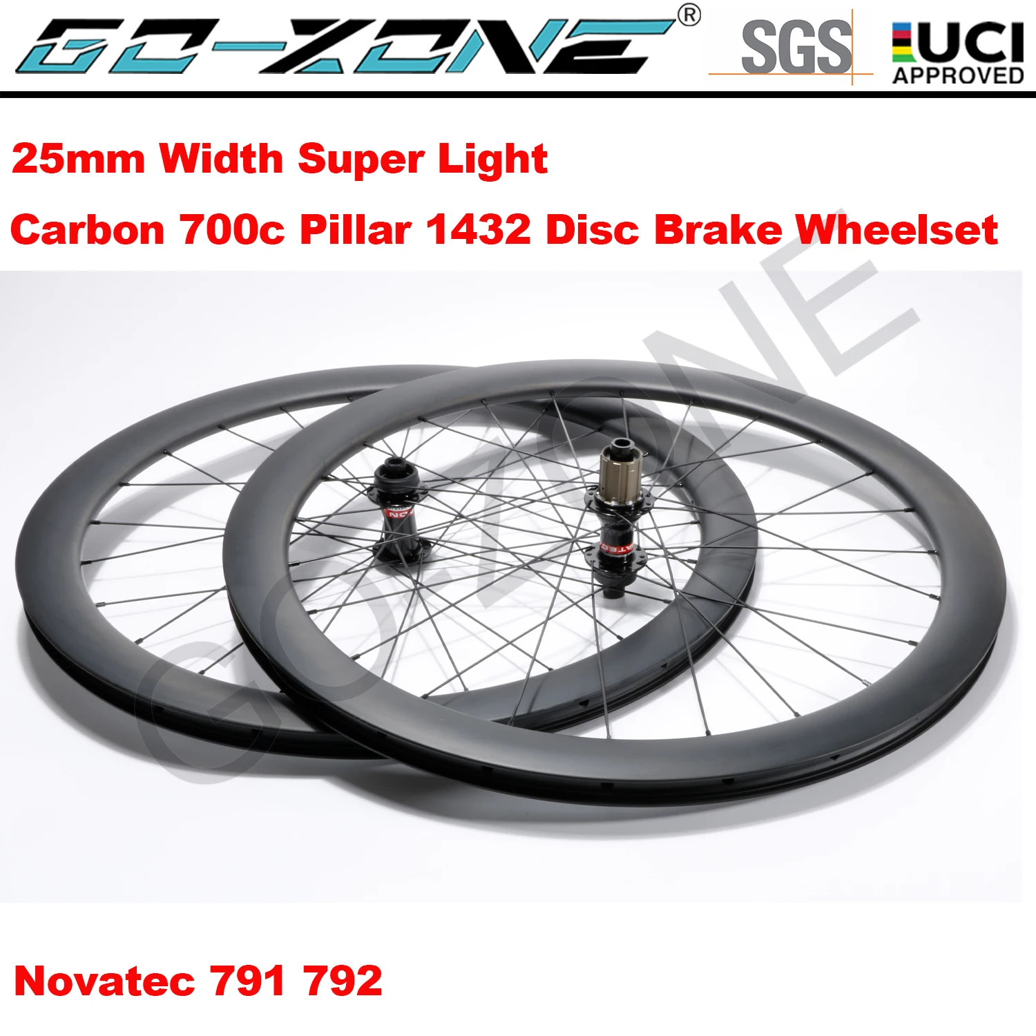 Super Light Clincher Tubeless Carbon Wheelset Disc Brake 700c Novatec 791 792 Pillar 1432 Carbon Road Wheels