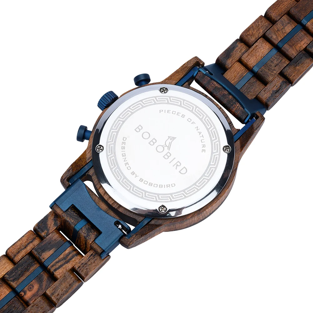 ساعة رجالي خشبية BOBOBIRD جديد أفضل اليابانية ميوتا ساعة اليد الرياضة كرونوغراف التقويم صندوق هدايا مخصص Relogio Masculino #5