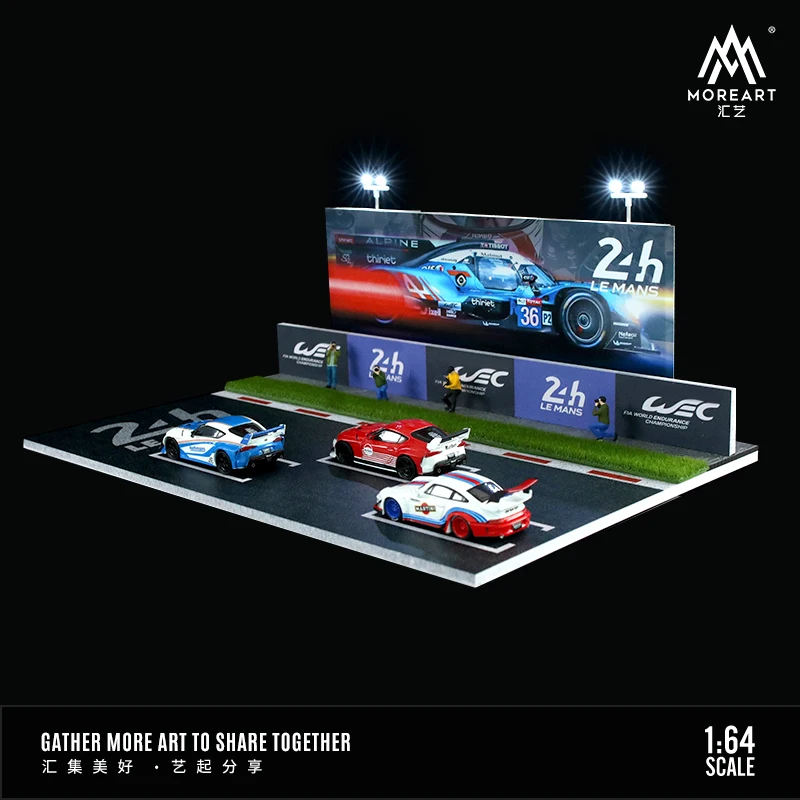 MoreArt1:64 Le Mans 24 Horas Montagem Cena Tempo Micro Iluminação LED, Car Backdrop Cena Display