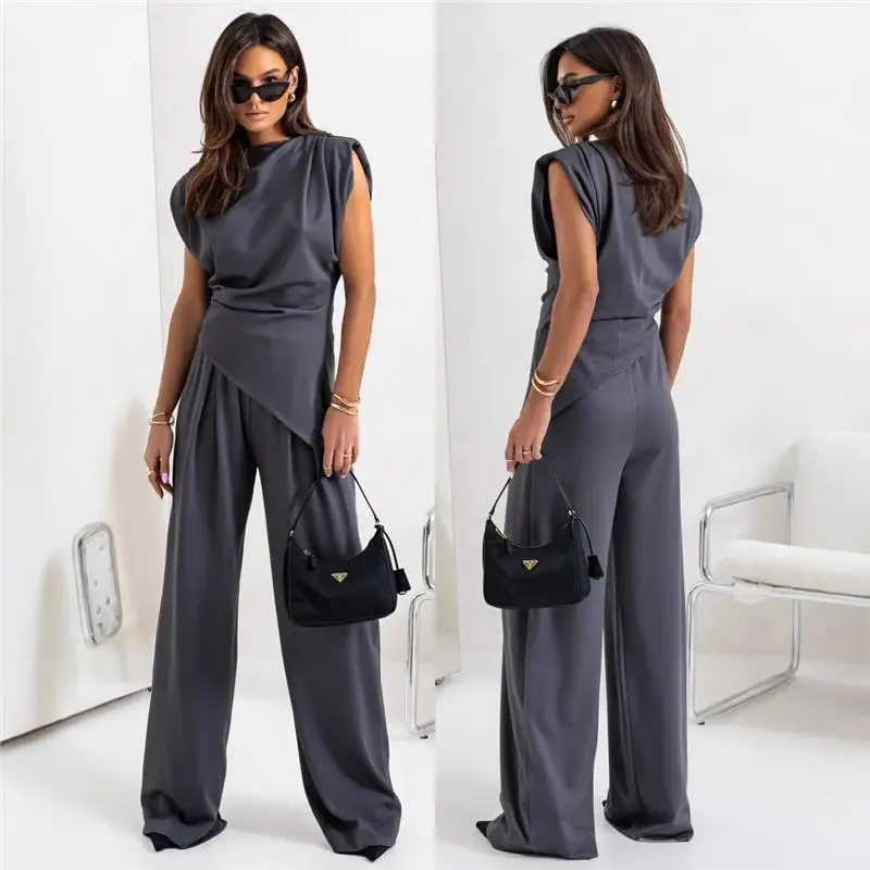 Faionable couleur Pure asymétrique ort Sve ensemble pantalon décontracté femme Cleanfit Sle taille mi-basse matériau PVC