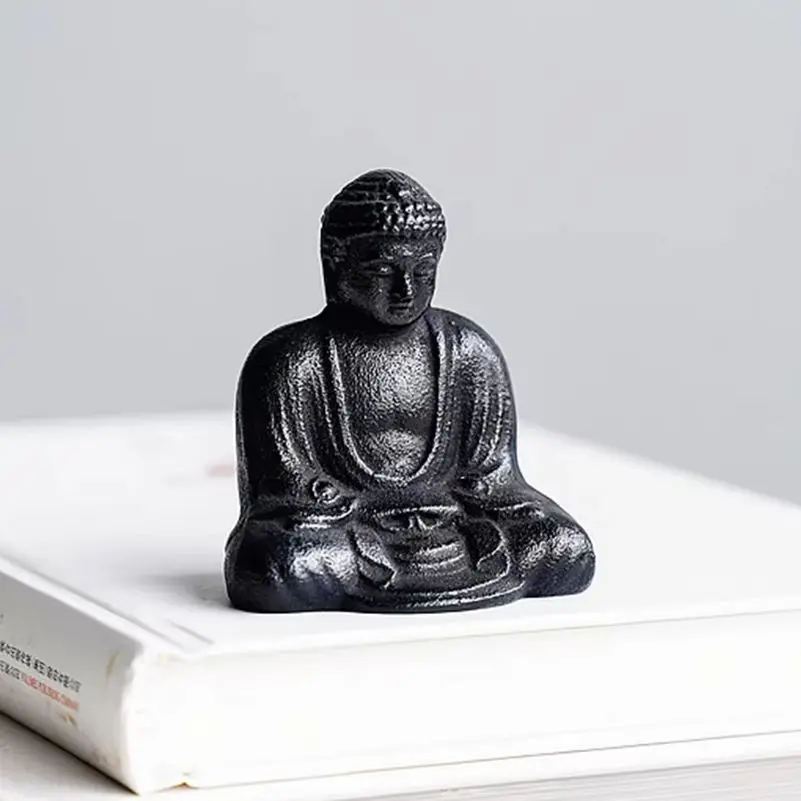 Japanese Nanbu Tekki Mini Amida Buddha Statue, Hand‑Forged Cast Iron Buddha Figurine, Home Desktop Paperweight Decor Ornament
