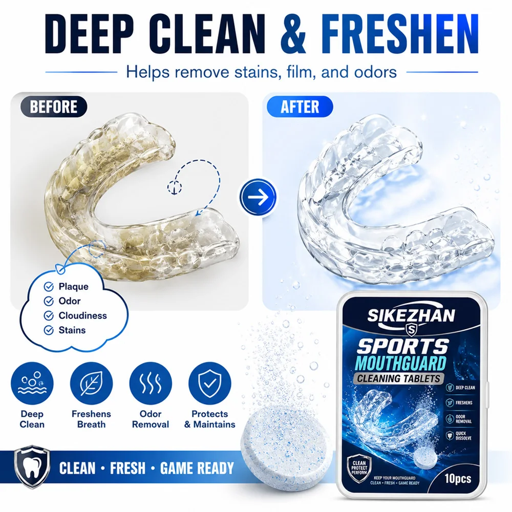 Sports Mouth Guard Cleaner Tablets 10PCS Fresh Cleaning Tabs for Retainers Aligners Night Guards Denture Dental Appliance Care