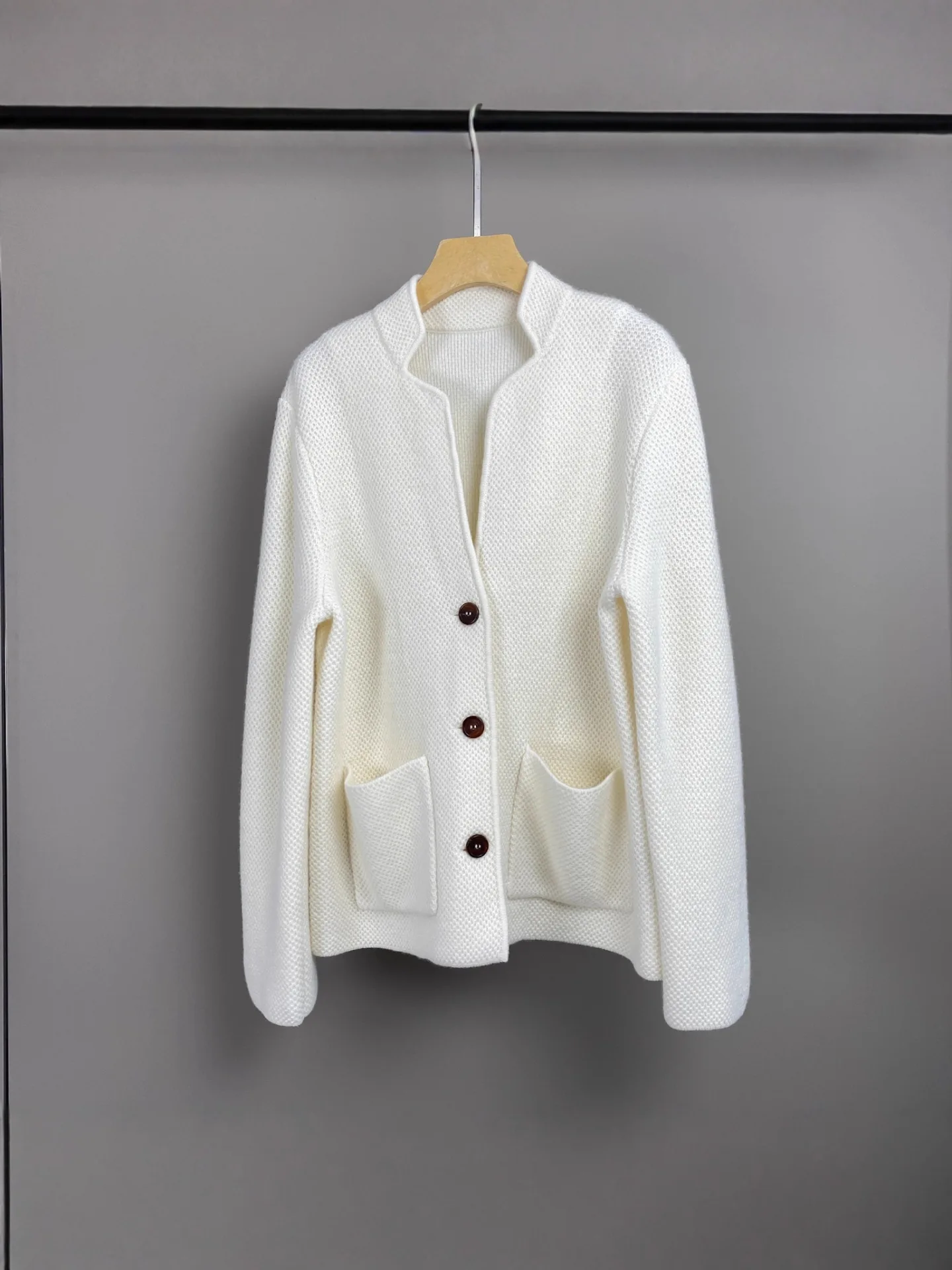 

Women'S Cashmere Pineapple Stitch Stand Collar Suit Knit Cardigan Jacket