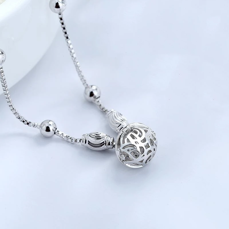 Vintage Chinese Style Hollow Palace Boll Foot Jewelry 925 Sterling Silver Anklets For Women Cute Bell Bracelets Girlfriend Gifts