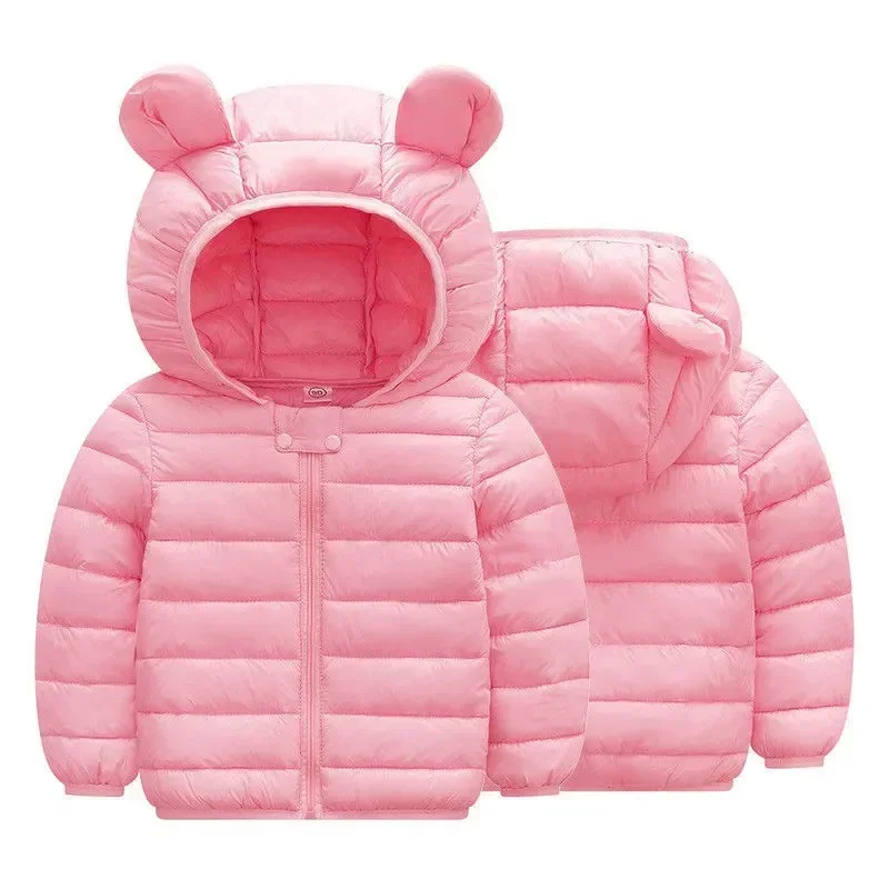 Children Boys Hooded Lightweight Down Jackets Girls Baby Cute Ears Coats Autumn Winter Warm Zipper Outerwear Kid Casual Clothing