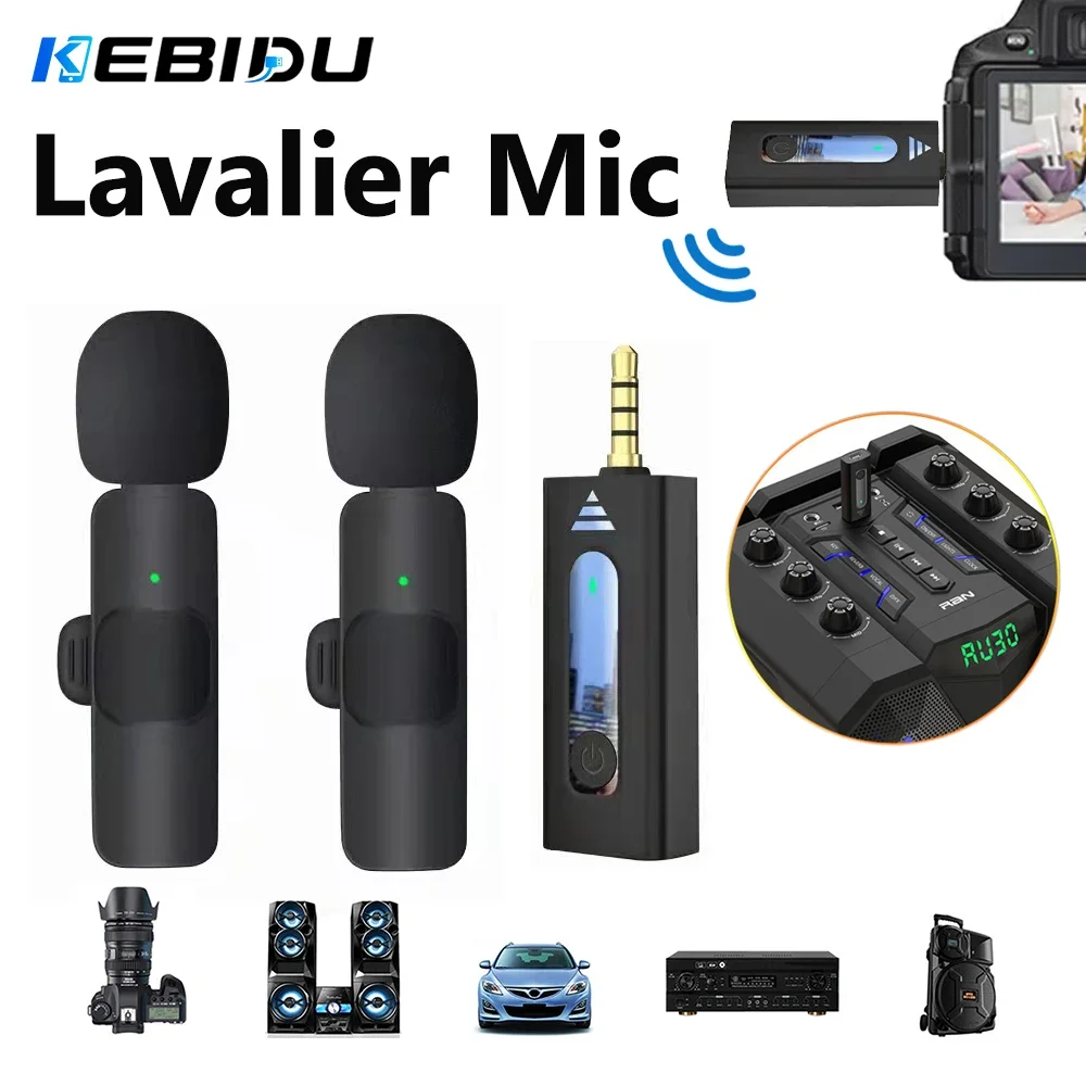 KEBIDU Lavalier Microphone Wireless 3.5mm Omnidirectional Condenser Mic Megaphone for Camera Speaker Phone Recording Live Stream