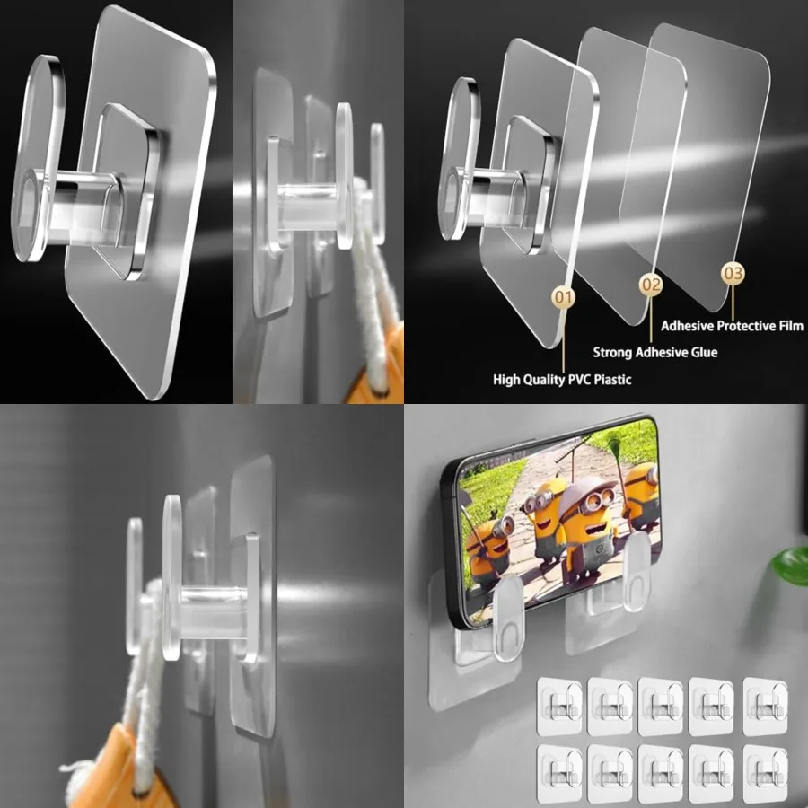 

Clear Cute Storage Hooks 10 Pack with Strong Adhesion Easy Stickon Wall Organizer for Bathroom Towel Hanging Robe and Coat Stor