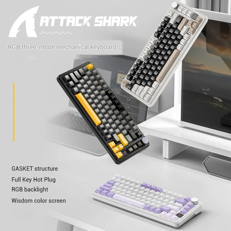 Attack Shark X85pro Tri-Mode Mechanical Keyboard Bluetooth Wireless Light-Emitting Display Customized Hot Plug 