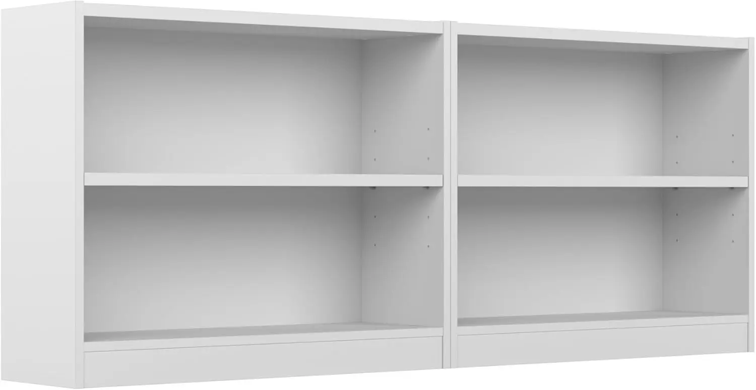 Bush Furniture Universal Small 2 Shelf Bookcase In White - Set Of 2, Matching Storage And Display Bookshelves For Home Office