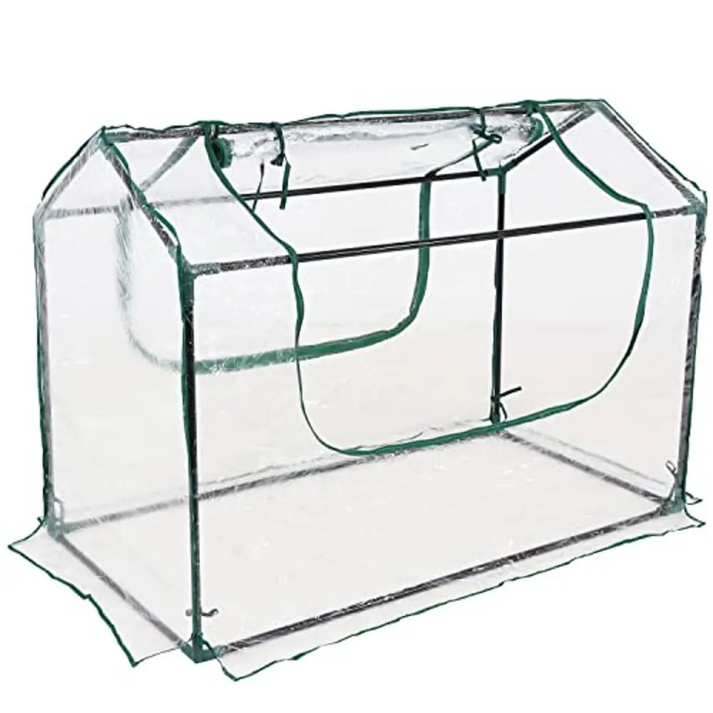 

Outdoor Plant Greenhouse Cover with Steel Tube Frame 2 Zippered Side Doors Protect Plants from Elements Clear 4' x 2' Size