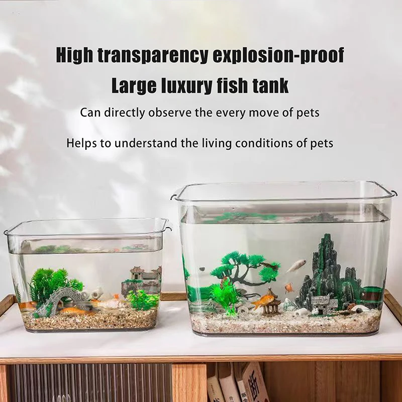 

Fall Prevention Explosion-proof Fish Tank Transparent PET Desktop Goldfish Bowl Water Plant Turtle Tank Stackable Cube Fish Tank