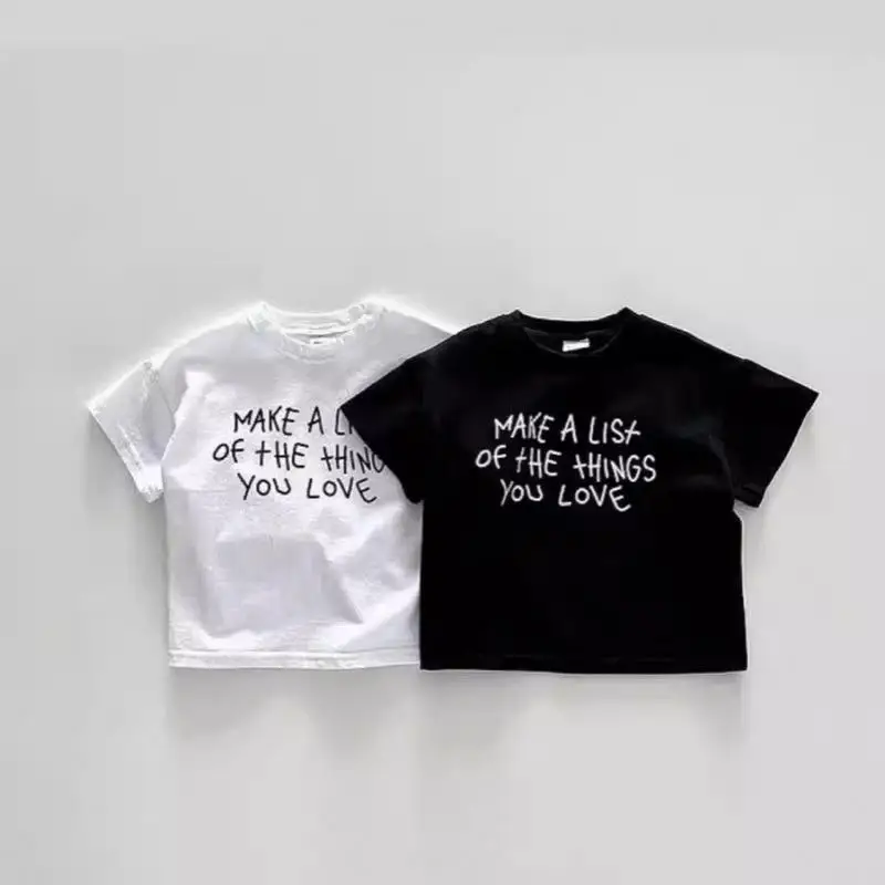 

2026 Summer New Baby Short Sleeve T Shirts Infant Girls Letter Print Simple Tee Boys Cotton Breathable Tops Toddler Clothes