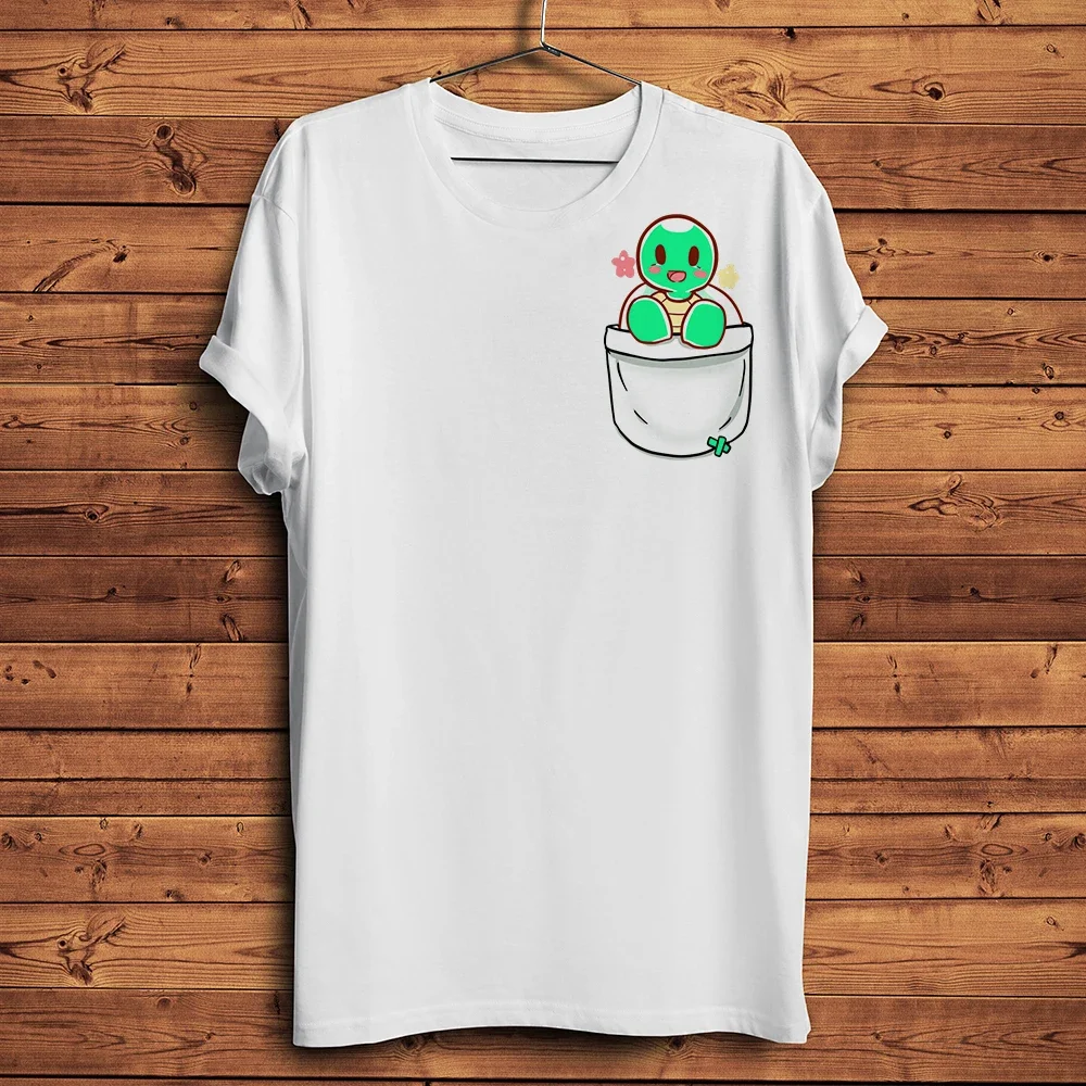 Cute Turtle in Pocket Funny 3d Vision Tshirt,Men Summer New White Casual Short Sleeve Streetwear T-Shirt,Unisex Tee Breathable