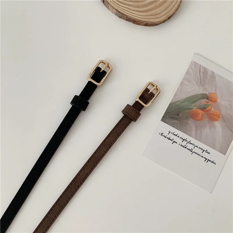 يونيسكس ريترو PU حزام جلدي مع مشبك للجينز حزام الخصر الدقيق للرجال والنساء إبرة مشبك الخصر