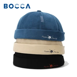 Bocca Letter Printing Docker Cap Without Visor Solid Color Brimless Caps Adjustable Cotton Hat For Men Women Skullcap Fashion