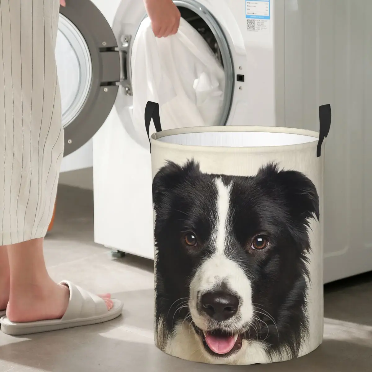 

Border Collie Folding Laundry Baskets Dirty Clothes Toys Storage Basket Large Waterproof Box