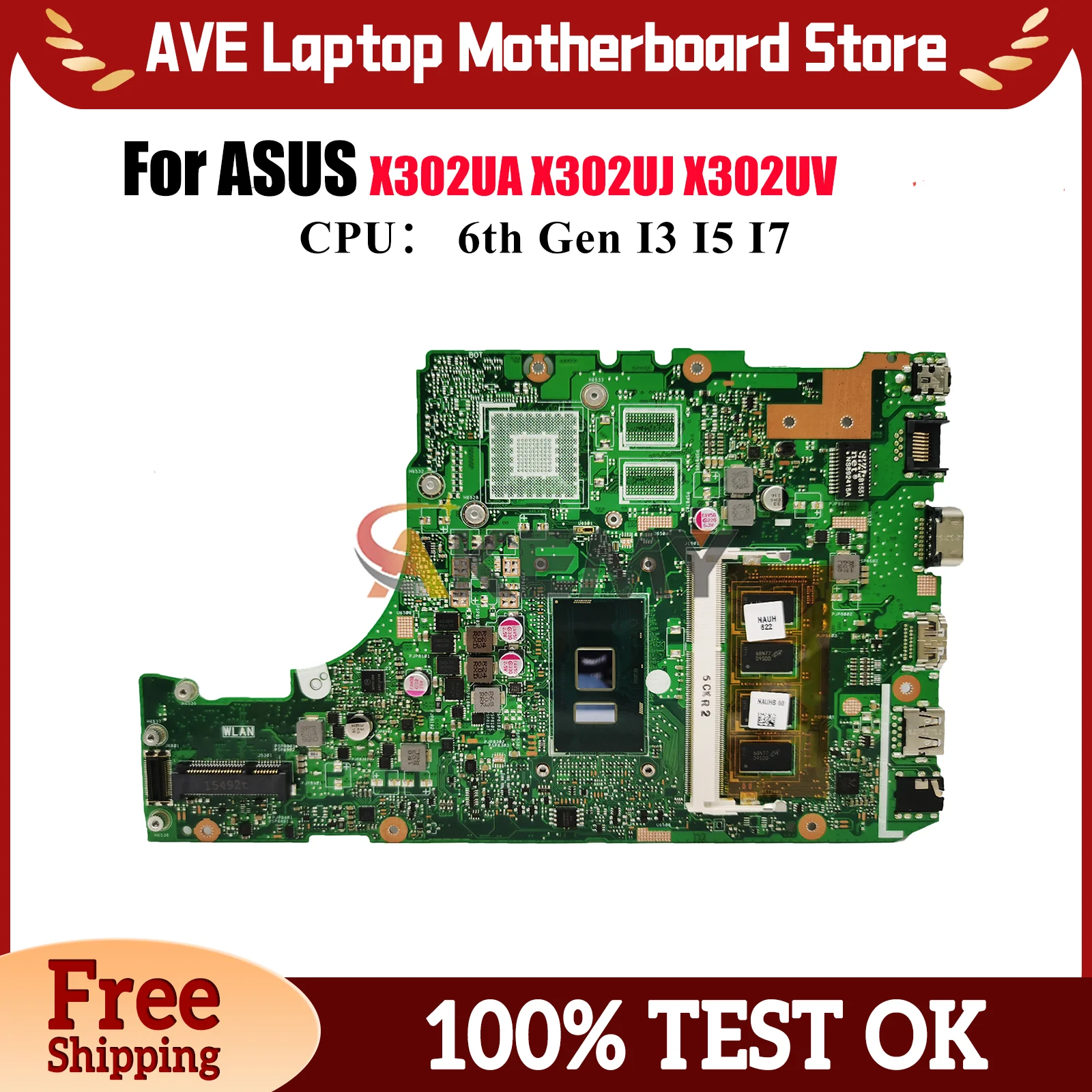 

X302UA Материнская плата для ноутбука ASUS VivoBook X302UA X302U X302UV X302UJ Материнская плата для ноутбука с процессором I3 I5 I7 100% tests OK stk