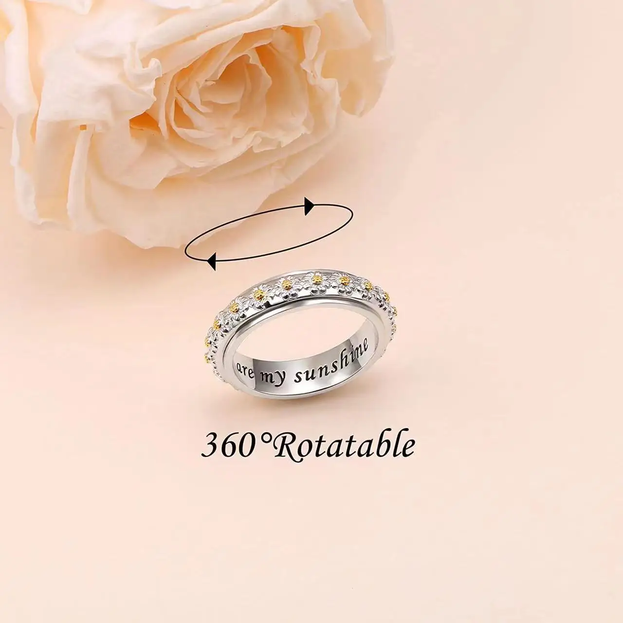 Anxiety Ring Spinner Rings Rotatable Anti Stress Fidget Ring For Girls Women Sweet Daisy Wedding Ring Vintage Jewelry Gifts