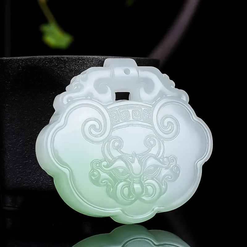 

New White and Green Colored Jade Necklace, Exquisite and Fashionable Unisex Pendant.