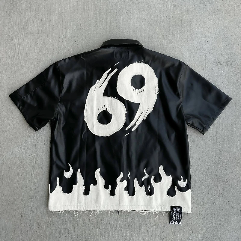 

2025 New Trendy Spring and Autumn Collage Color Contrasting American Street Hip Hop Men's and Women's Zipper Shirt