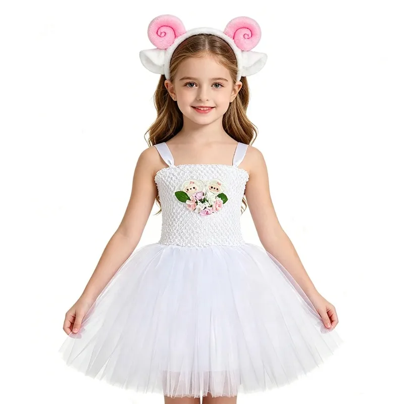 Cute lamb-shaped fluffy dress for little girls, lined design with three accessories, dress for Children's Day and Christmas