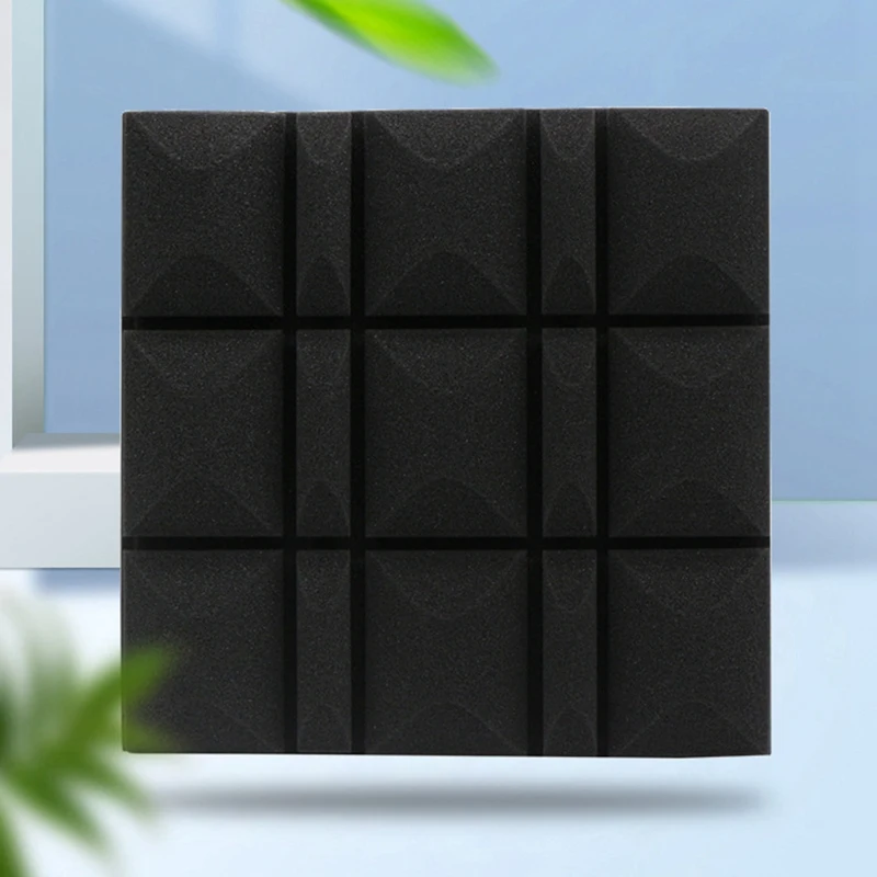 12 Piece Acoustic Panels Sound Absorbing Proofing Wall Insulation Cotton Soundproof Black Polyurethane 30X30x5cm