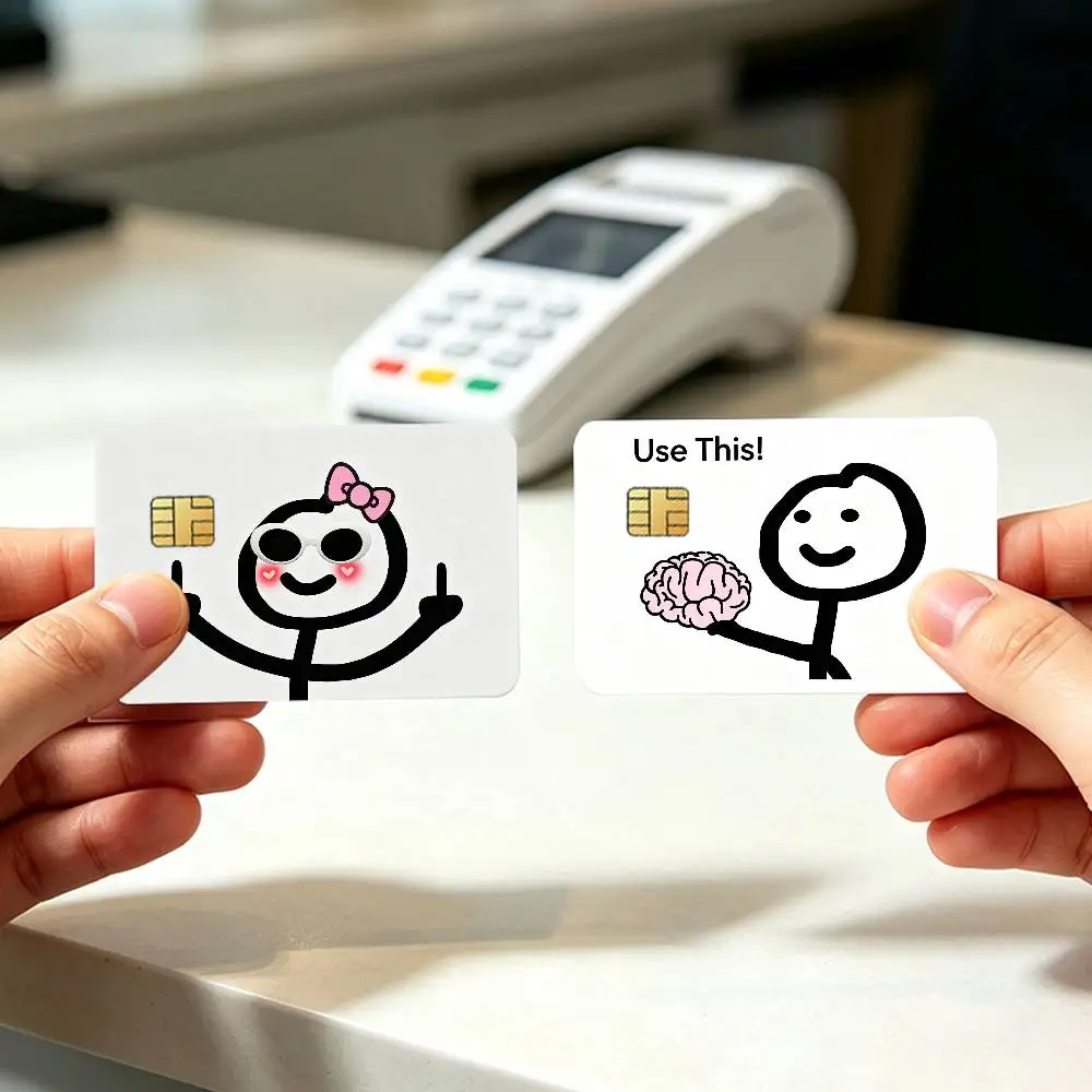 Cute Middle Finger Stickman Cartoon Card Stickers for Bank Access Protective Waterproof Film Cover Sticker Surprise Gift