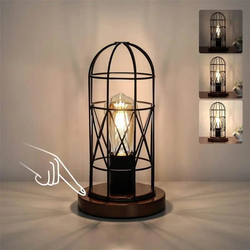 Retro Desk Lamp Touch Three-speed Dimming Candlestick Wrought Iron Handicraft Ornament Decoration