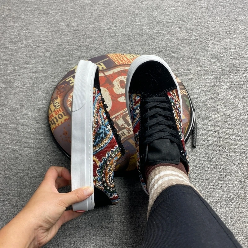 2026 New Ethnic Style Board Shoes Men's Shoes Black Retro Splicing Casual Shoes Large Sizes 36-48 Trendy Men's Same Style High S