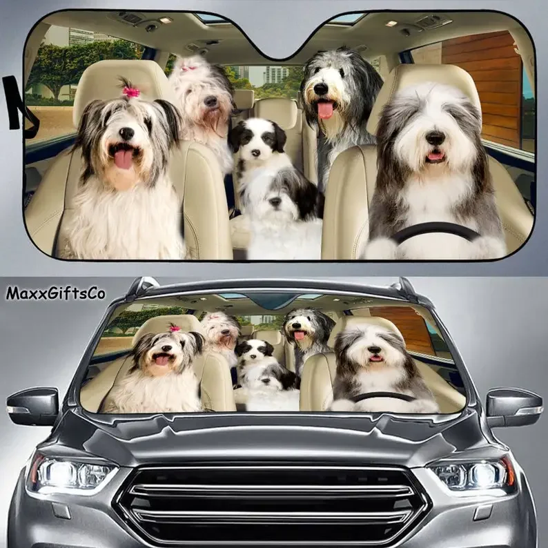 Old english sheepdog Car Sun Shade, Dog Windshield, Dogs Family Sunshade, Dogs Car Accessories, Car Decoration, Gift For Dad, Mo