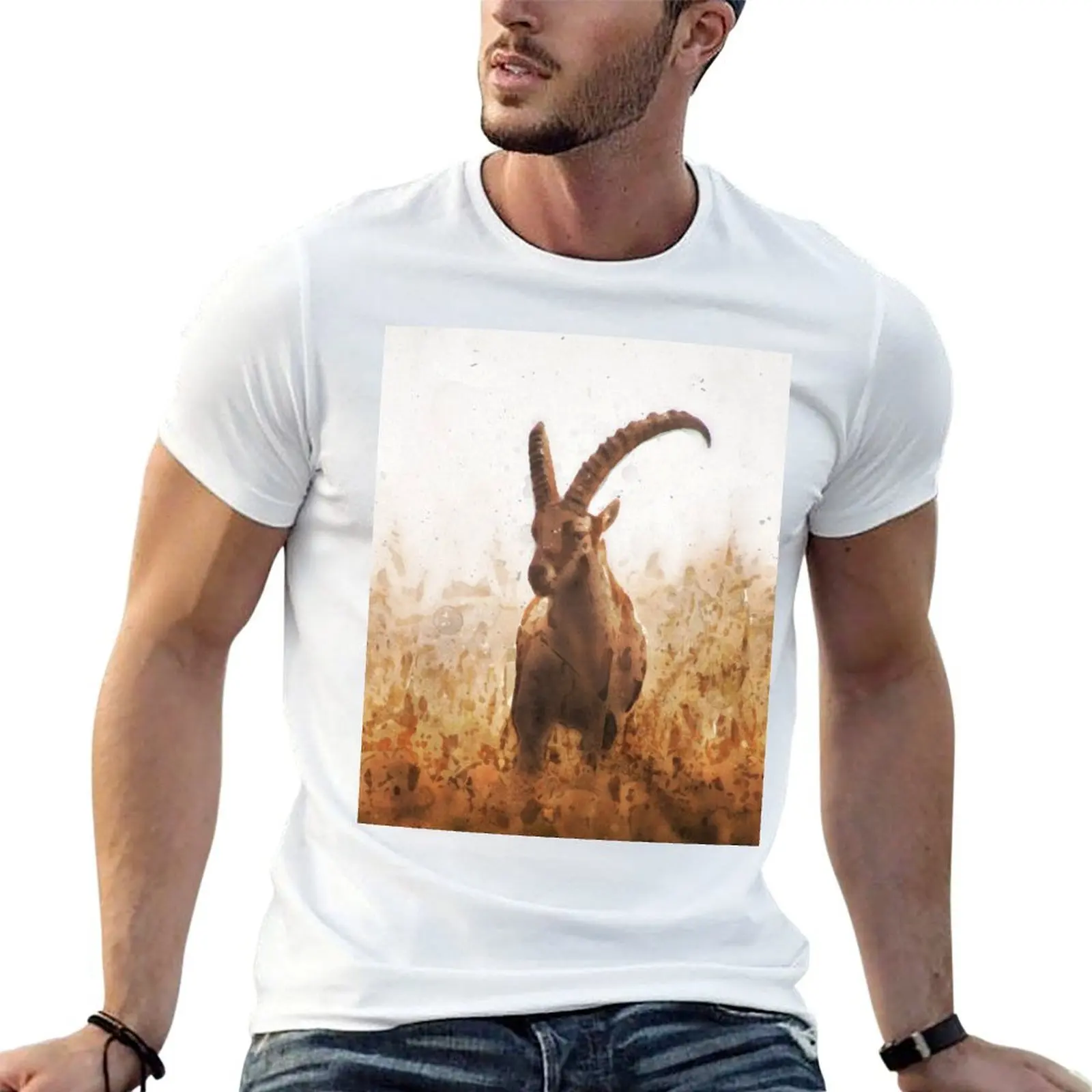Ibex - Mountain Goats _ watercolor painting T-Shirt t shirt man casual man t shirt summer man t shirt designer T-shirt