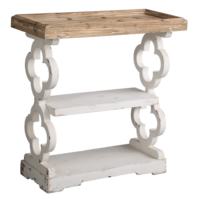 

American entrance table solid wood carving flower retro B & B living room wall long decorative entrance table