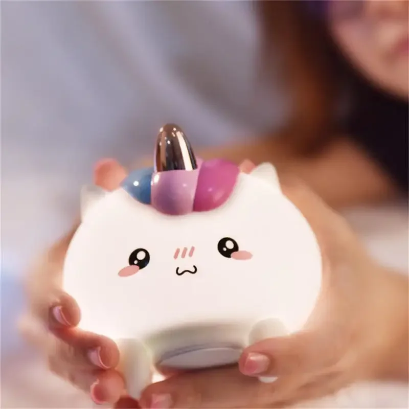 Silikonowa, urocza lampka nocna LED w kształcie kreskówki, ładowana przez USB, dotykowa, z regulacją nastroju, lampka stołowa dla dzieci, prezent, dekoracja pokoju, dropshipping.