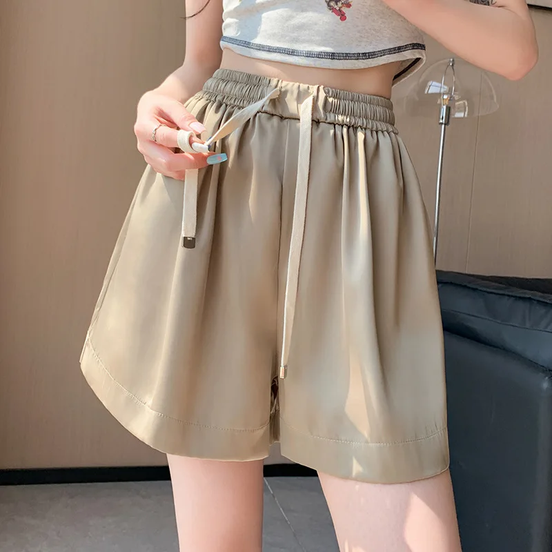 Acetate Satin Ice Silk Cool Shorts for Women Summer Thin Outer Wear Elastic High Waist Casual Loose Ice Silk Five-point Pants