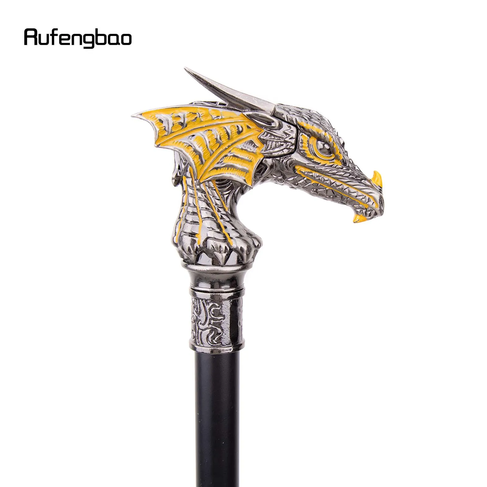 Gold Schwarz Luxus Drachen Kopf Spazierstock mit Versteckte Platte Selbstverteidigung Mode Cane Platte Cosplay Crosier Stick 93cm