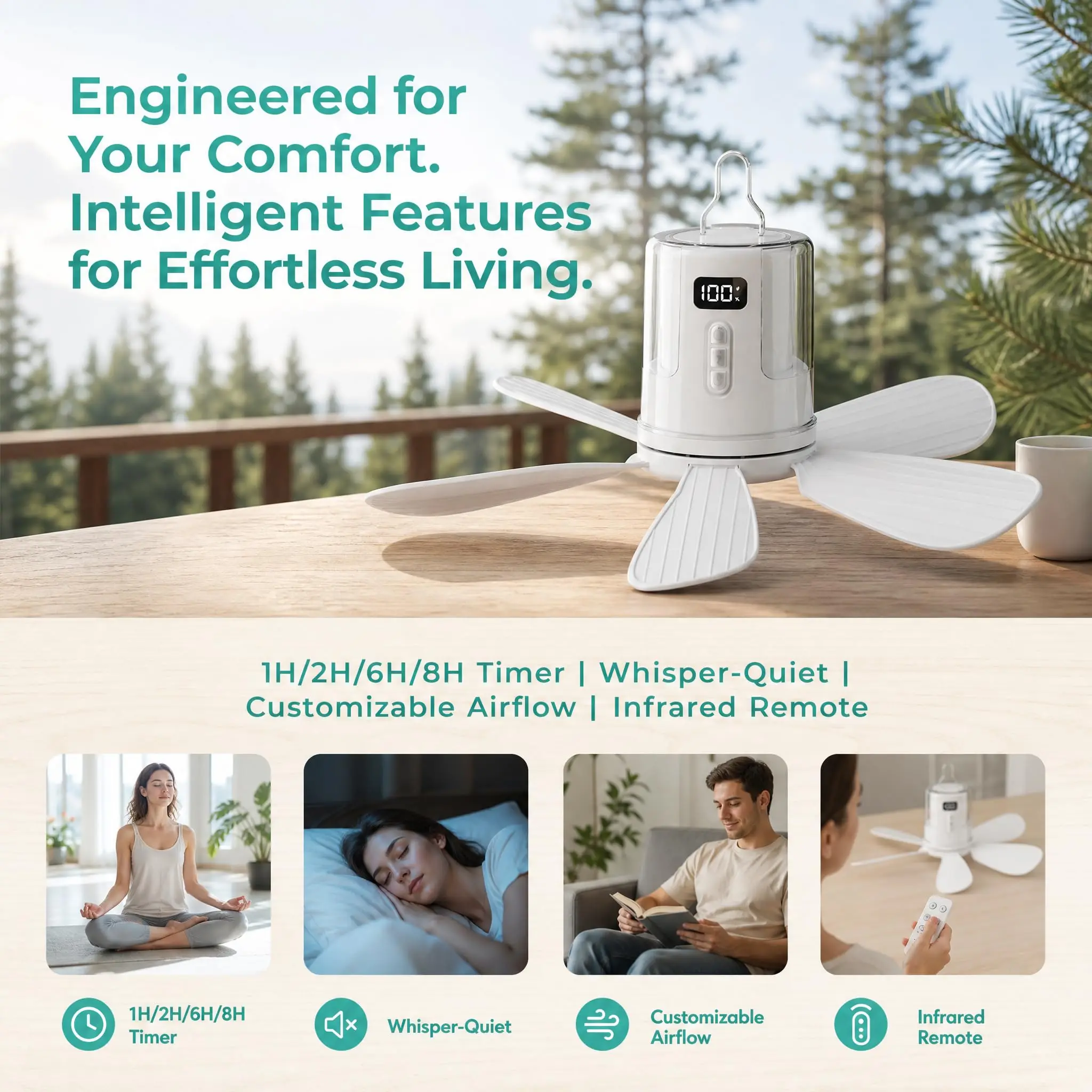 10800mAh Ceiling Fans Portable Camping Fan Tent Air Circulator Cooler Outdoor Rechargeable Electric Fan LED Light Remote Control