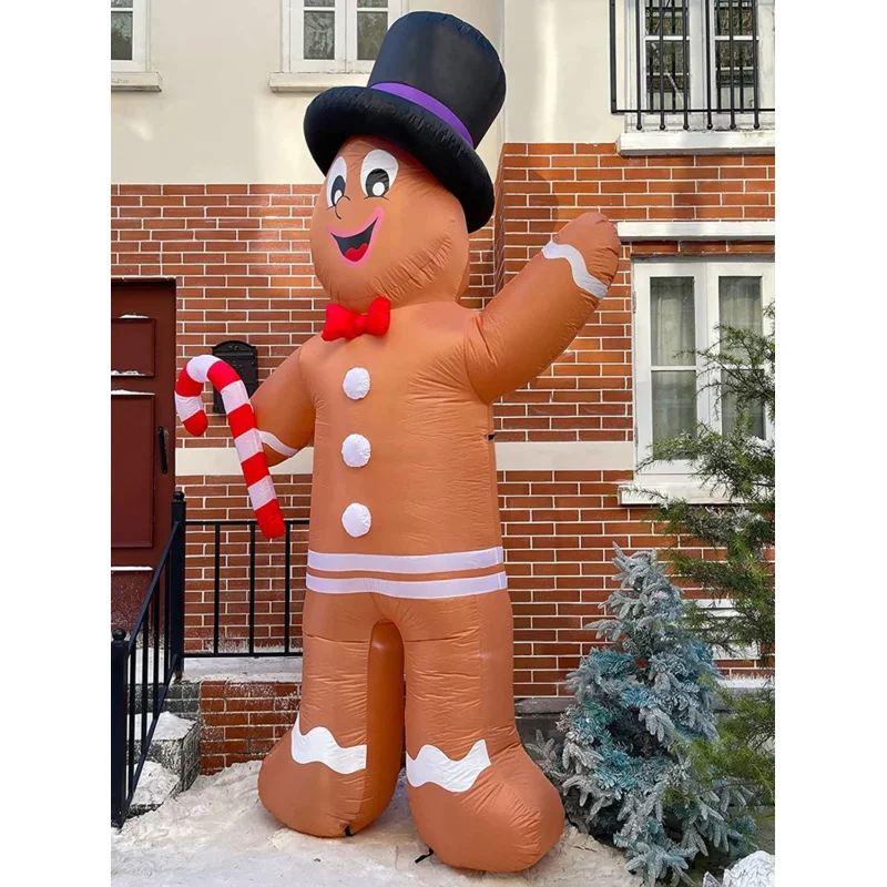 12 Foot Giant Christmas Inflatable Gingerbread Man Outdoor Christmas Decoration with Candy Cane LED Lights Yard Home Party Decor