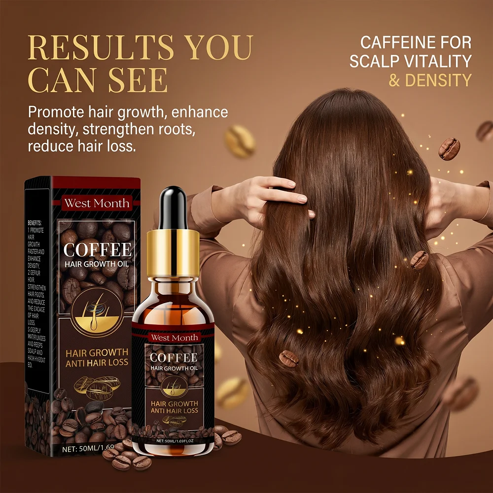 West & mês 50ml café cuidados com o cabelo óleo essencial fortalecer a raiz do cabelo nutrir couro cabeludo suave reparação do cabelo frizz soro essencial